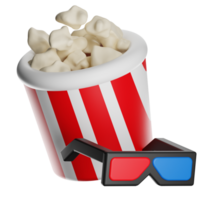 Popcorn bucket and 3d glasses floating on transparent background png