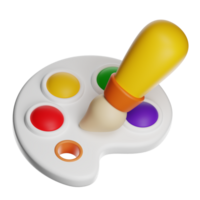 3d paintbrush dipping into colorful palette on transparent background png