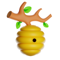 desenho animado colméia suspensão em uma árvore ramo com verde folhas em transparente fundo png