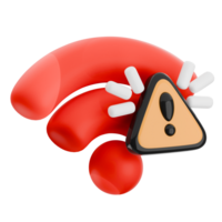 3D illustration of a wifi signal with a warning sign, connection error isolated. 3d render disconnected icon. png