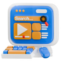 3d illustration of watching content. streaming isolated icon. computer monitor multimedia service. png