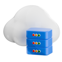 White cloud with a blue server rack. 3d render cloud storage illustration. png