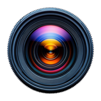 Camera Lens Close Up View of Optical Elements with Colorful Reflections png