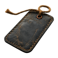 Rustic Stitched Leather Tag with Jute Twine on Transparent Background, Vintage Style png