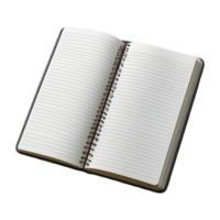 Open Notebook with Lined Pages and Metal Spiral Binding on Transparent Background png