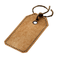Brown Paper Tag with Rustic String and Stitched Edge on Transparent Background png