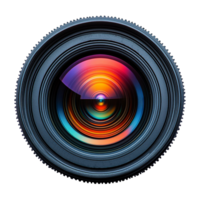 Camera Lens with MultiColored Reflection and Detailed Rim on Transparent Background png
