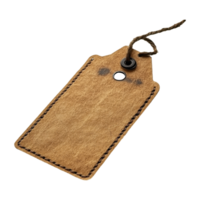 Close Up Beige Leather Tag with Stitching and Brown String Against Transparent png