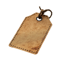Leather Tag with Stitches and Twine on Transparent Background, Craft Style png
