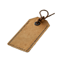 Isolated Rectangular Leather Tag with Brown String on Transparent Background png