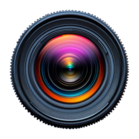 Macro Shot of Camera Lens with Colorful Reflection on Transparent Background png