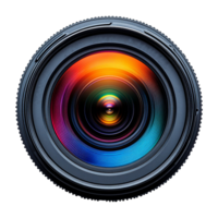 Macro View of a Camera Lens Showing Colorful Reflections on a Transparent Background png