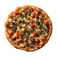 Delicious Round Pizza with Cherry Tomatoes, Artichokes, Mushrooms on Transparent Background png