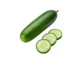 Fresh green cucumber with sliced pieces is displayed against a black backdrop offering a crisp, clean presentation, transparent background png