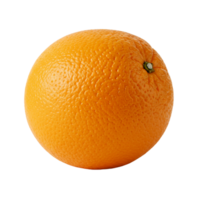 Vivid close-up of a single orange fruit against a transparent background, showcasing its textured peel and vibrant color. png