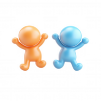 Vibrant 3d icons leaping with raised arms, conveying enthusiastic happiness on transparent background png