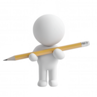 White 3d icon character gripping pencil, ready for creative sketching against transparent background, symbolizing artistic potential png