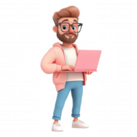 Full length 3d icon character using laptop, perfect for projects related to technology, work, and communication png