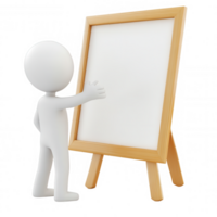 White 3d icon character showing a blank whiteboard on a transparent background, perfect for presentations and educational content png