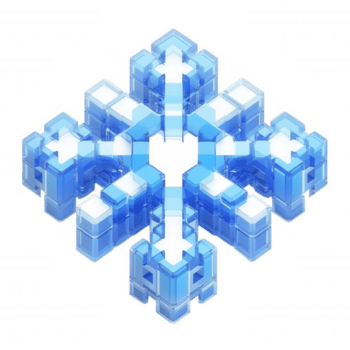 3d ikon invecklad snöflinga mönster framväxande från smältande is kuber, kristalliserande mot klar yta, representerar vinterns delikat geometri png