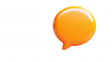 Orange 3d icon speech bubble hovering, transparent background highlighting communication design element with vibrant graphic impact png
