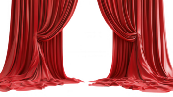Slightly parted red curtains revealing enigmatic background, dramatic theatrical staging highlighting cinematic design potential png