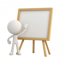 White 3d icon character showing a blank whiteboard on a transparent background, perfect presentations and educational content png