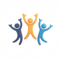Vibrant 3d icons leaping with raised arms, conveying enthusiastic happiness on transparent backdrop png
