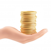 3d icon Cartoon hand holding a stack of gold coins, perfect for finance investment concepts, with transparent background png