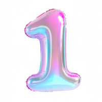 3d icon Vibrant, colorful foil balloon shaped as number for perfect one, birthday celebrations, anniversaries, or any special occasion, isolated on a transparent background png