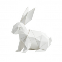 White origami rabbit sitting, made of paper folded into geometric shapes, isolated on transparent background, ideal for easter and spring projects png