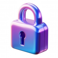 with icon Metallic padlock icon glowing 3d iridescent sheen, representing digital security and privacy against transparent background png