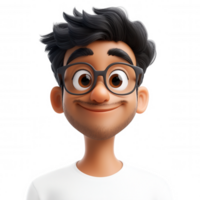 3d icon friendly cartoon man wearing glasses and smiling, isolated on a transparent background png