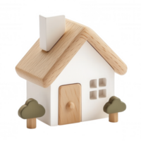 Wooden representing house 3d icon toy cozy childhood nostalgia, versatile for home, real estate, and children's design projects with transparent background png