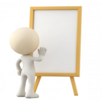 White 3d icon character showing a blank whiteboard on a transparent perfect for presentations and educational content png
