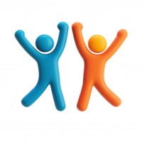 Vibrant 3d icons leaping with raised arms, conveying enthusiastic happiness transparent backdrop png