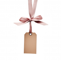 Blank rectangular price tag hanging bow rustic burlap with string, transparent backdrop, awaiting personalized message png