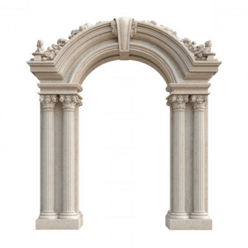 3d ikon utsmyckad arkitektonisk båge terar invecklad sten sniderier, stödjande kolumner, isolerat på transparent bakgrund, idealisk för design tolkning png