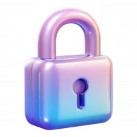 3d icon Metallic padlock icon glowing with privacy sheen, iridescent digital security and representing against transparent background png