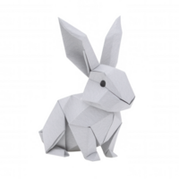 White origami rabbit sitting, made of paper folded into geometric shapes, isolated on transparent background, ideal easter and spring projects png