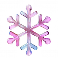 Iridescent 3d icon holographic snowflake shimmering with multicolored reflections, glowing against transparent backdrop seasonal design png