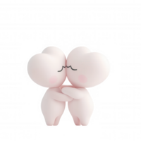 Loving cartoon 3d icon characters embracing warmly, heart friends displaying emotional connection against clear background png