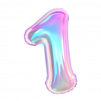 isolated 3d Vibrant, colorful foil balloon shaped as number one, perfect for birthday celebrations, anniversaries, or any special occasion, icon on a transparent background png