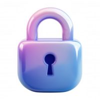 3d icon Metallic padlock digital glowing with iridescent sheen, representing icon security and privacy against transparent background png
