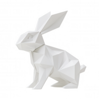 White origami rabbit sitting, made of paper folded into geometric shapes, on transparent background, ideal for easter and spring projects png