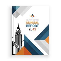 the annual report cover is designed with an orange and blue background vector