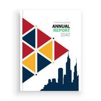 the annual report cover is shown with the city skyline vector