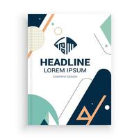 a book cover with geometric shapes and a logo vector