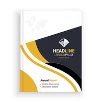 an annual report cover with a yellow and black design vector