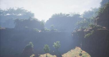 CGI sunlight filtering through mountain view video